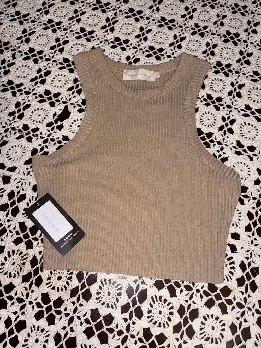 Sleeveless Ribbed Crop Tank - Taupe
